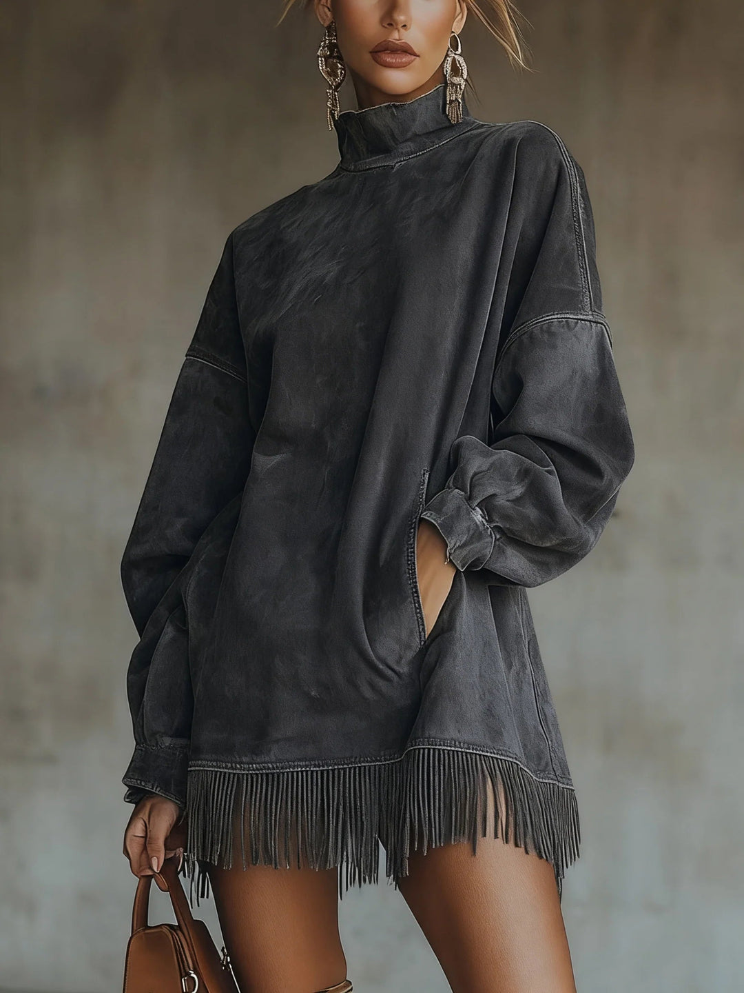 Darcie | Vestido tipo túnica de ante con flecos