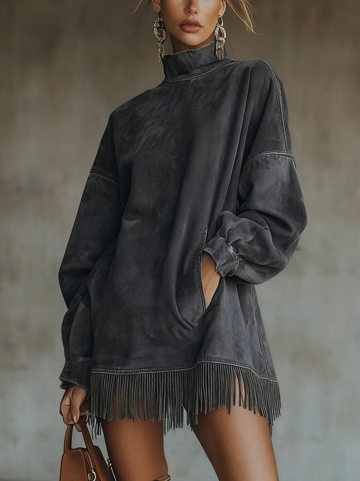 Darcie | Vestido tipo túnica de ante con flecos