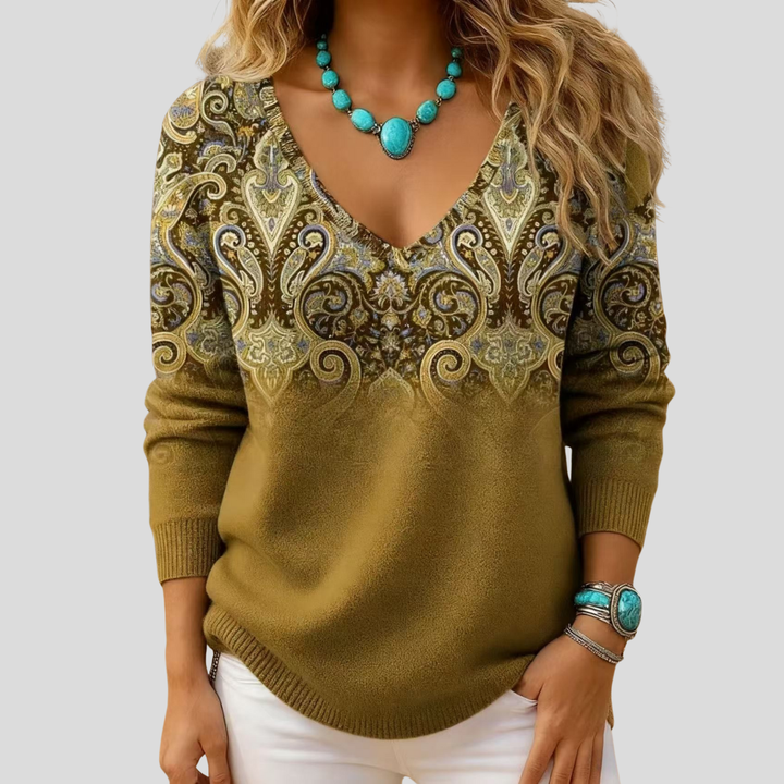 Amelia | Jersey Elegante con Escote en V y Mangas Largas