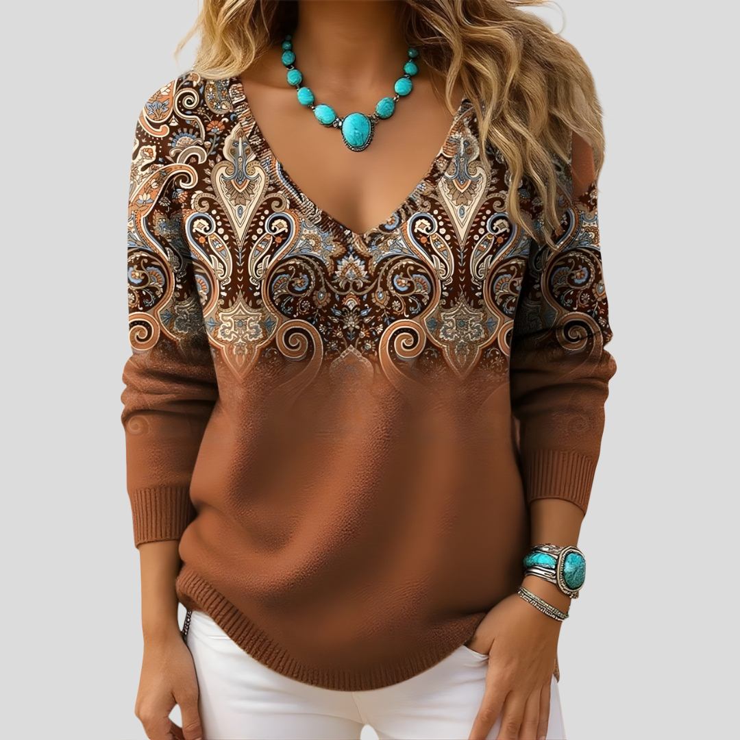 Amelia | Jersey Elegante con Escote en V y Mangas Largas