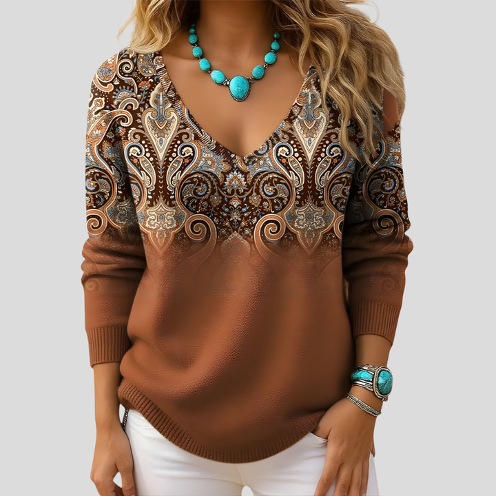 Amelia | Jersey Elegante con Escote en V y Mangas Largas