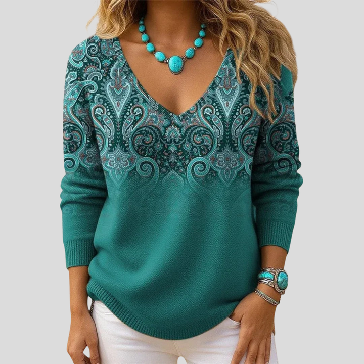 Amelia | Jersey Elegante con Escote en V y Mangas Largas