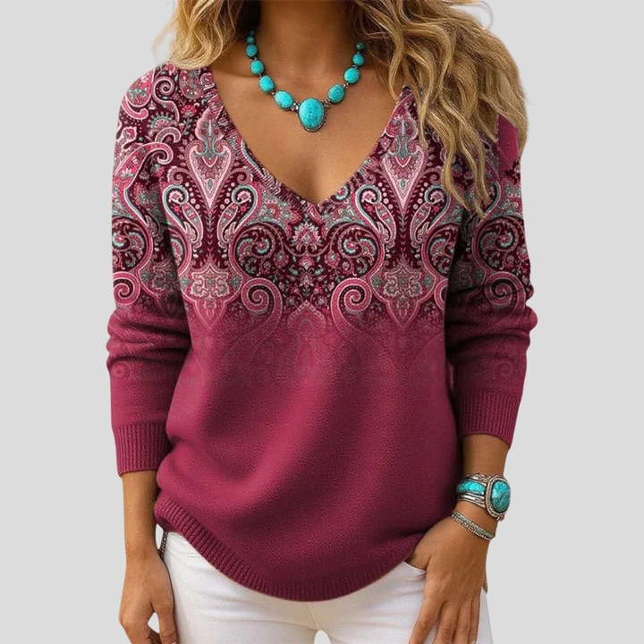 Amelia | Jersey Elegante con Escote en V y Mangas Largas