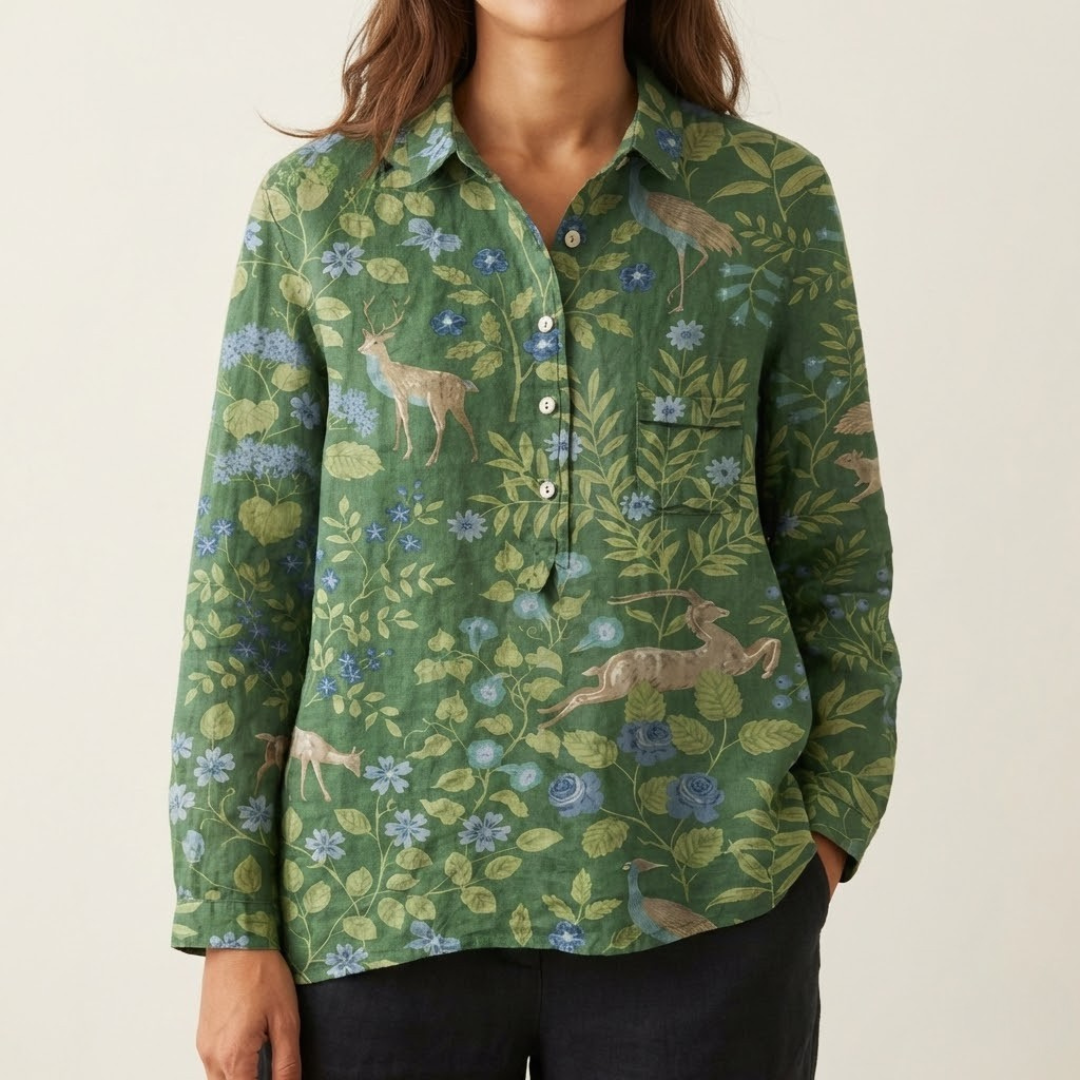 Elena – Camisa de lino con estampado
