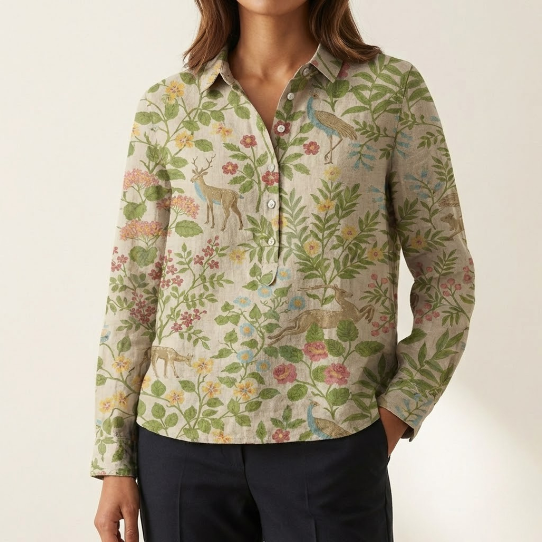 Elena – Camisa de lino con estampado