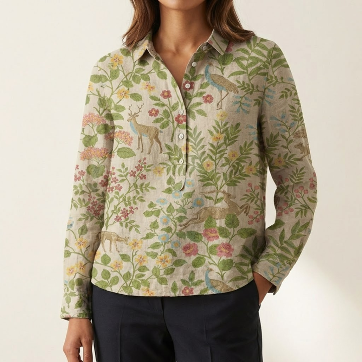 Elena – Camisa de lino con estampado