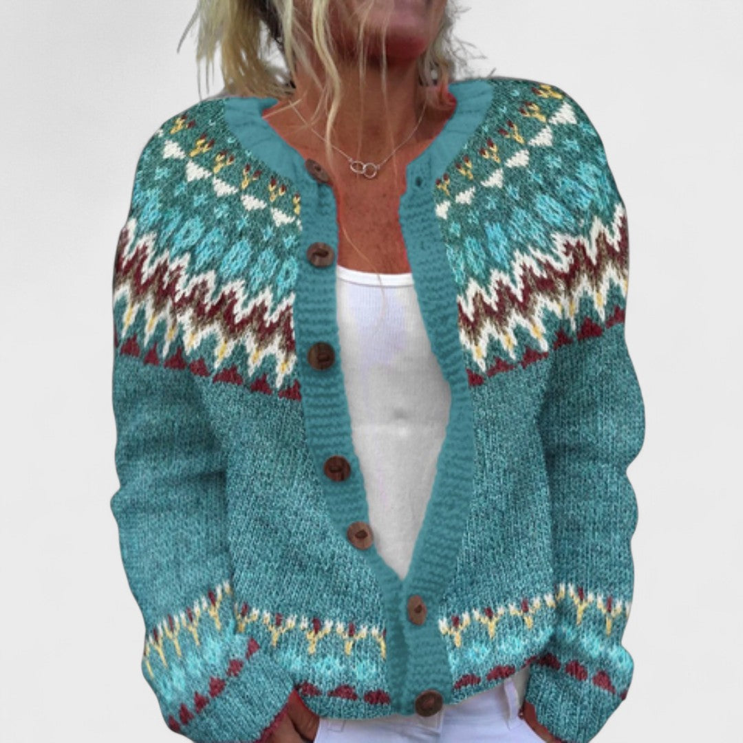 Lianne Verde Bosco – Cárdigan de punto ancho con diseño chic