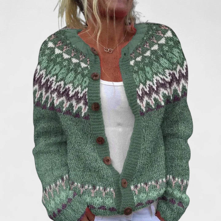 Lianne Verde Bosco – Cárdigan de punto ancho con un diseño chic