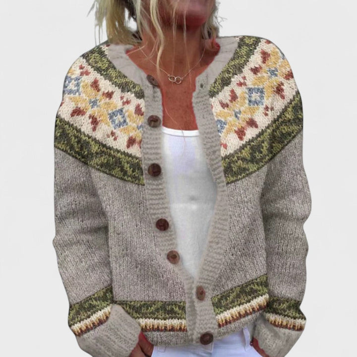 Lianne Verde Bosco – Cárdigan de punto ancho con un diseño chic