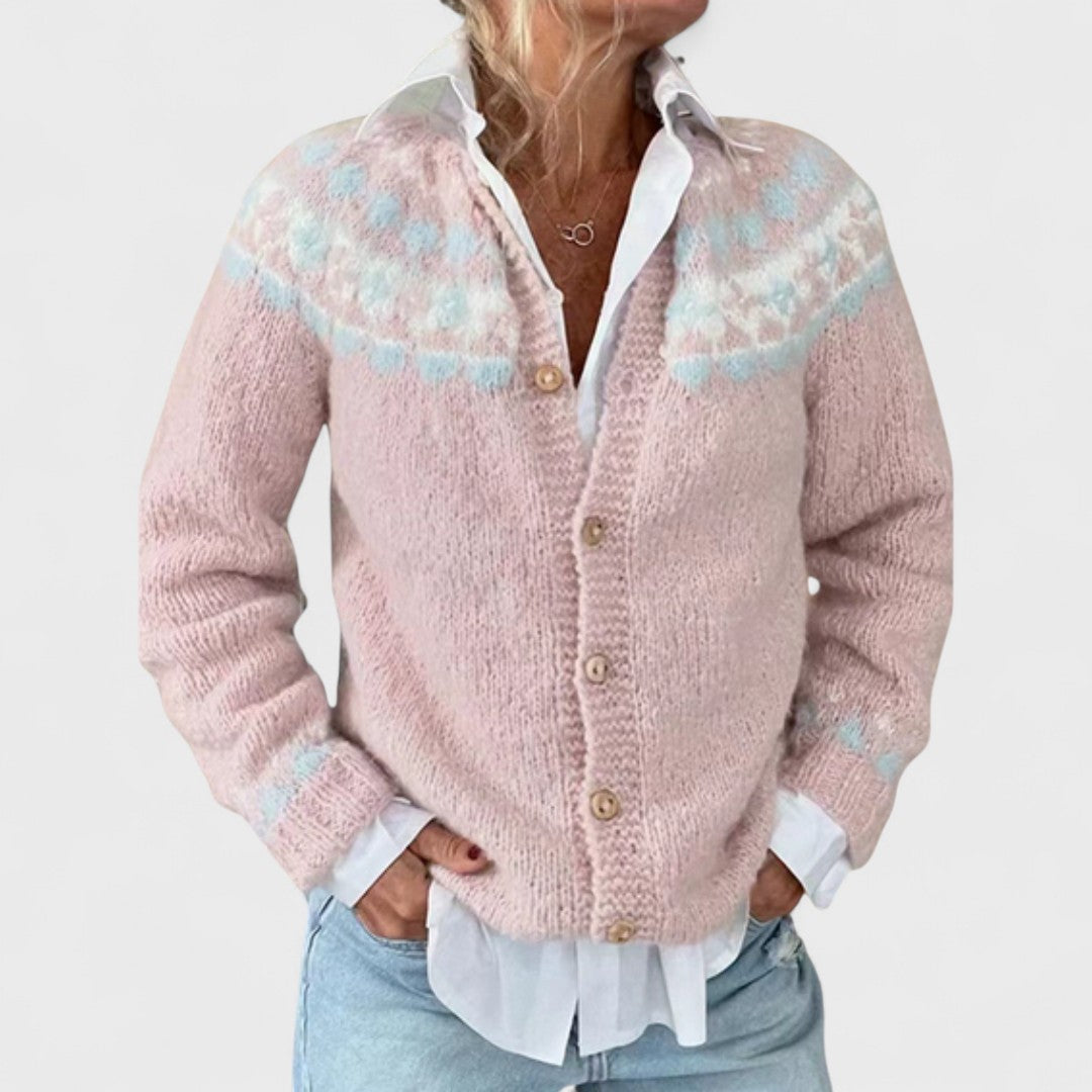 Lianne Rosa Pétalo – Cárdigan de punto ancho con diseño chic