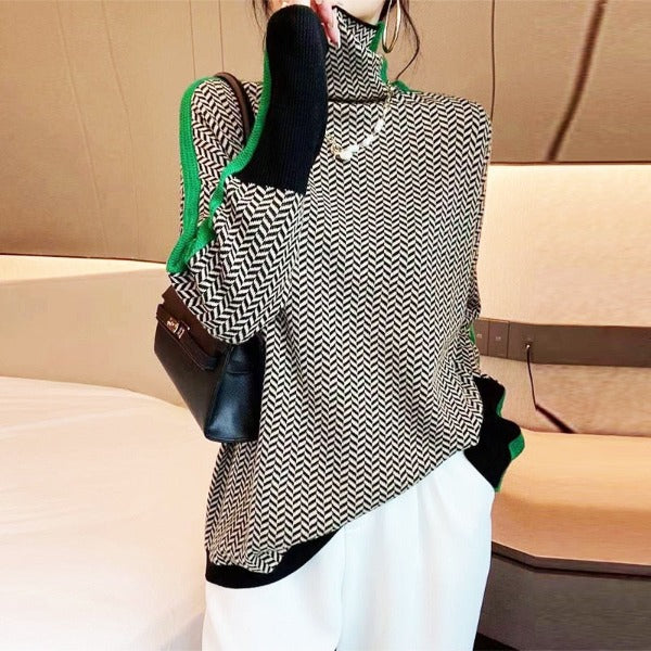 Vera | Suéter de Cuello Alto con Rayas en Contraste