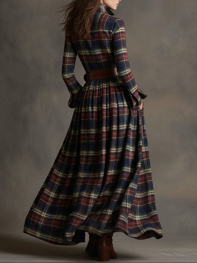 Giovanna | Vestido Maxi de Cuadros Retro con Cintura