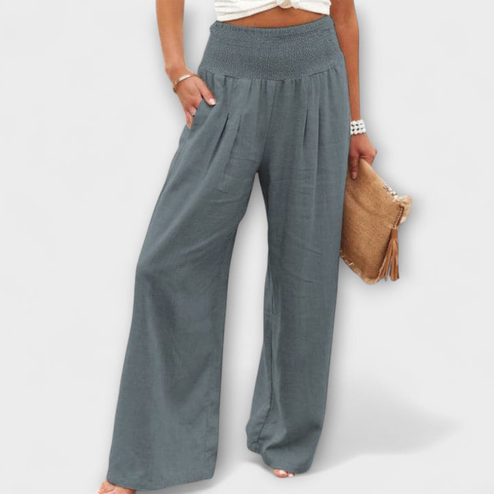 Thearya - Pantalones Anchos de Lino Casual