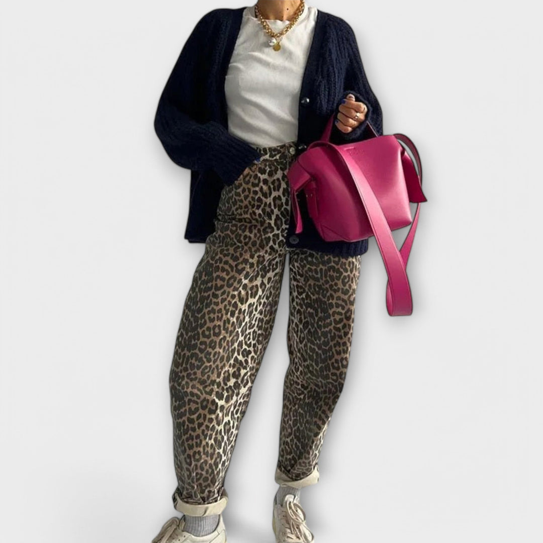 Chandra - Jeans Vintage con Estampado de Leopardo