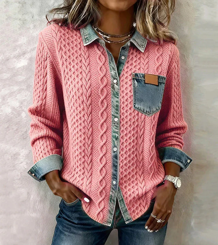 AMBRA - Top de Punto Patchwork con Detalles de Denims