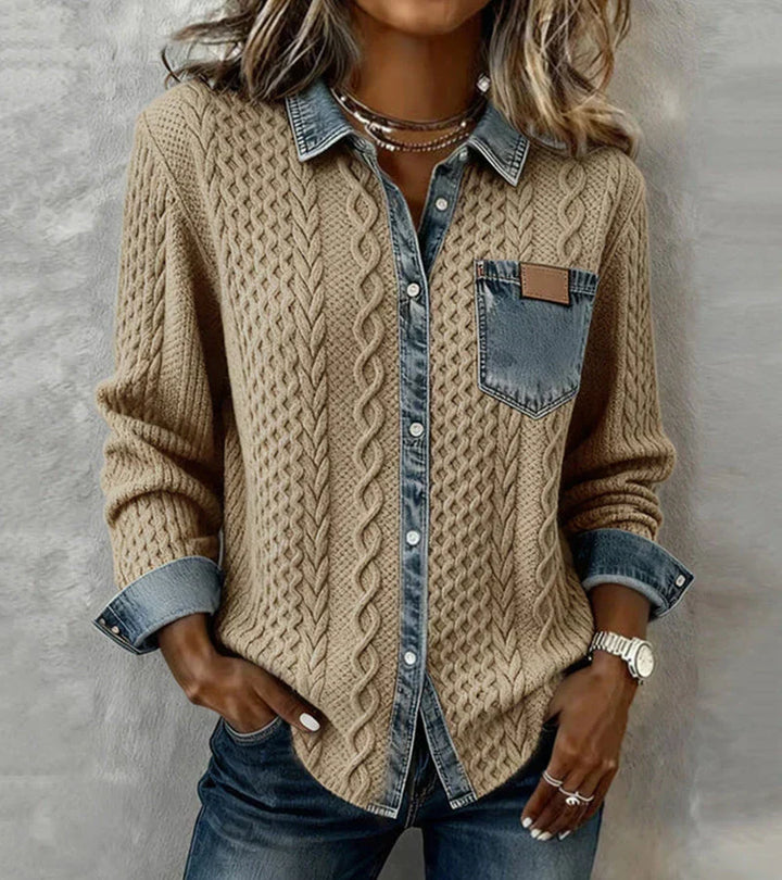 AMBRA - Top de Punto Patchwork con Detalles de Denim