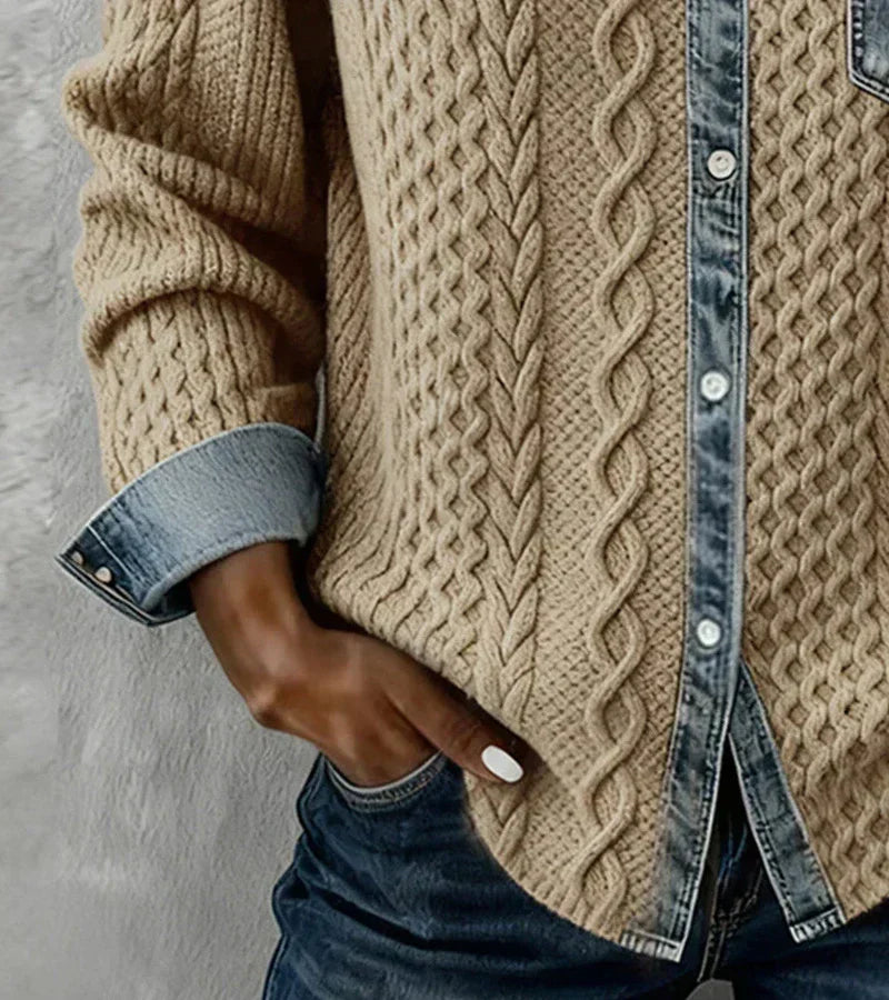 AMBRA - Top de Punto Patchwork con Detalles de Denims