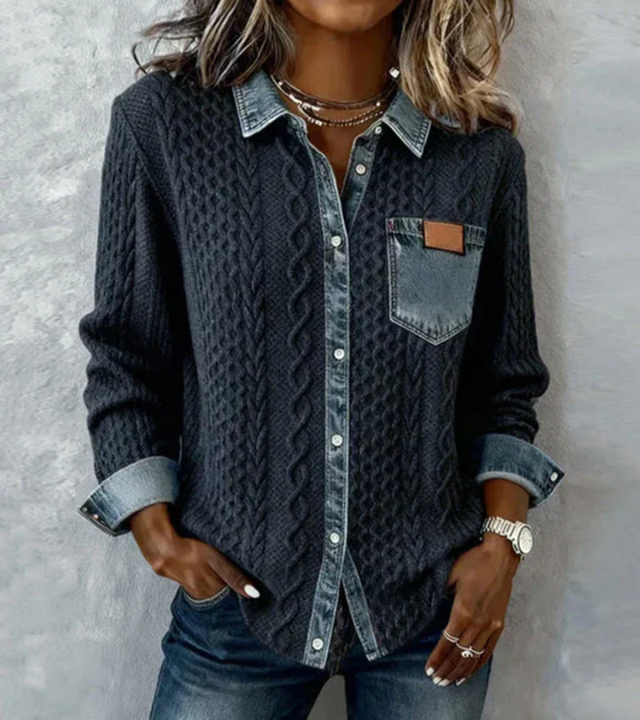 AMBRA - Top de Punto Patchwork con Detalles de Denims