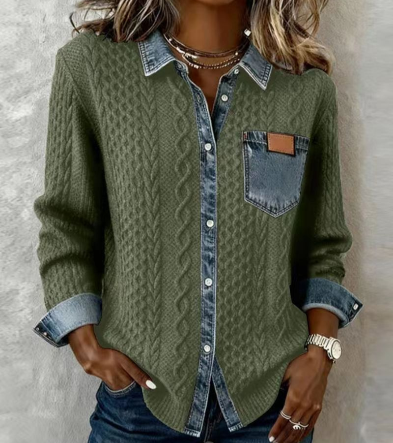 AMBRA - Top de Punto Patchwork con Detalles de Denim