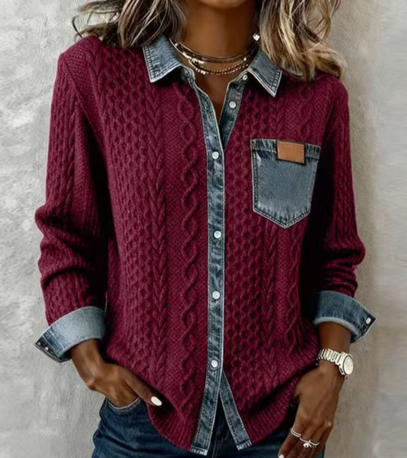 AMBRA - Top de Punto Patchwork con Detalles de Denim
