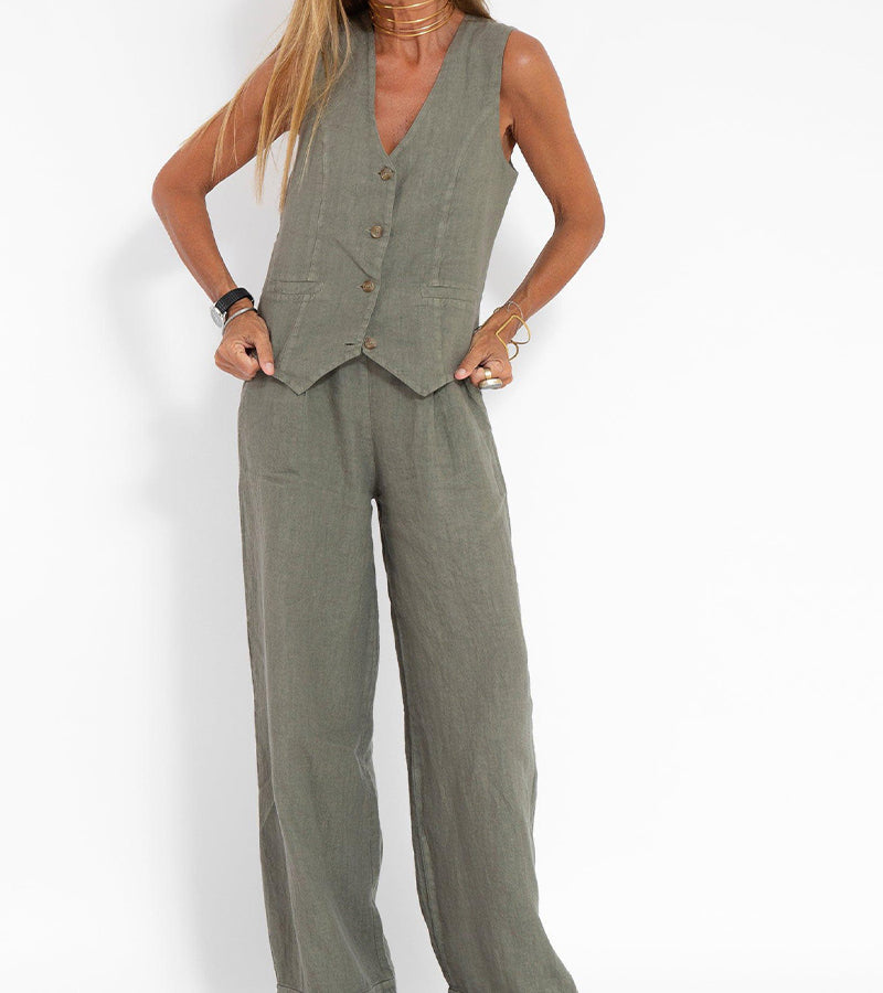 Aira - Conjunto completo de dos piezas con chaleco y pantalones de pierna ancha