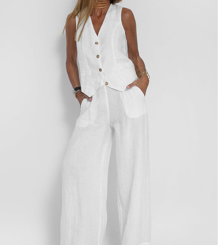 Aira - Conjunto completo de dos piezas con chaleco y pantalones de pierna ancha