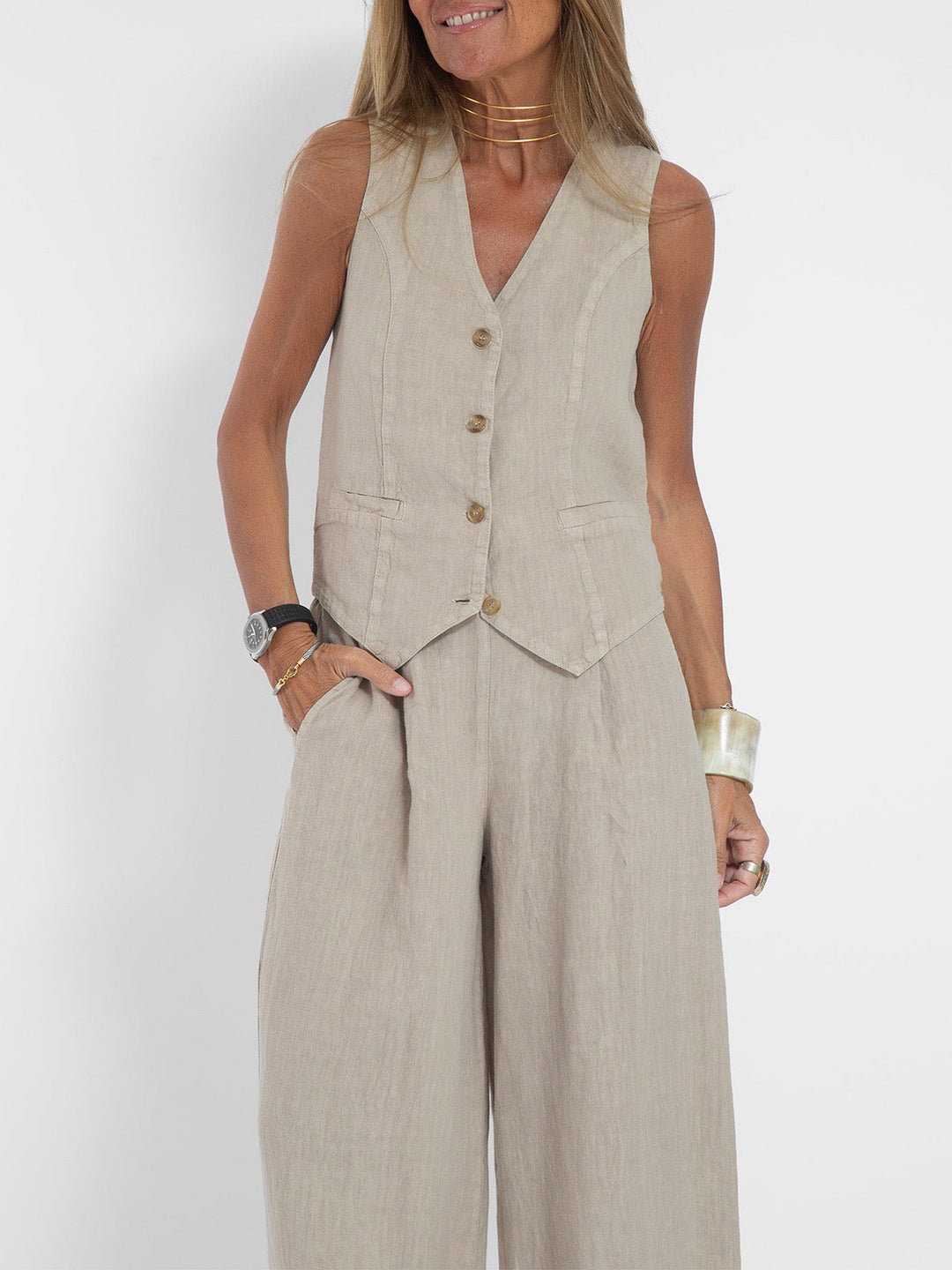 Aira - Conjunto completo de dos piezas con chaleco y pantalones de pierna ancha