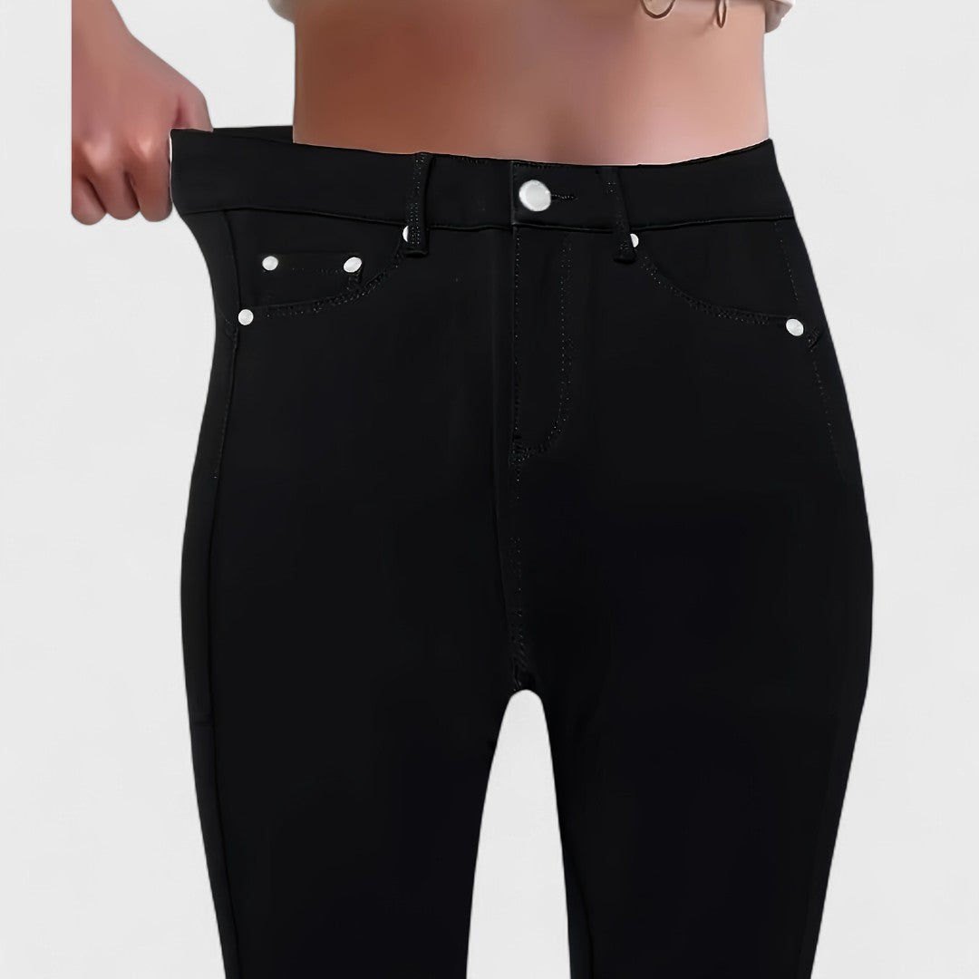 Floriale - Jeans negros de denim de tiro alto para mujer