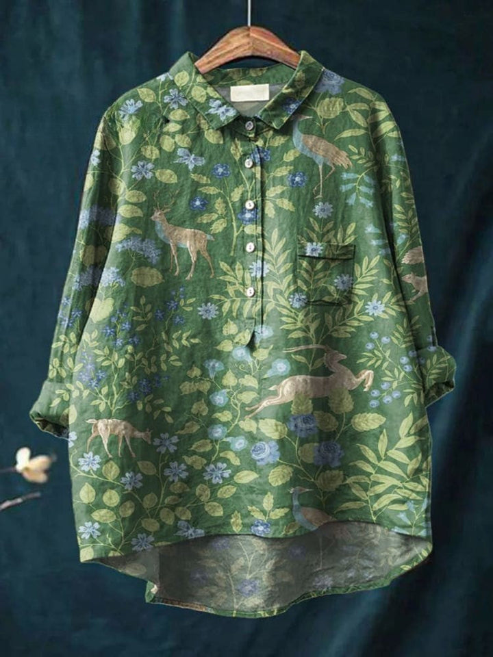 Elena – Camisa de lino con estampado