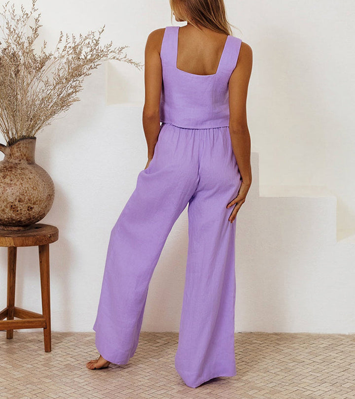 Milena - Conjunto completo de dos piezas con top minimalista y pantalones de pierna ancha