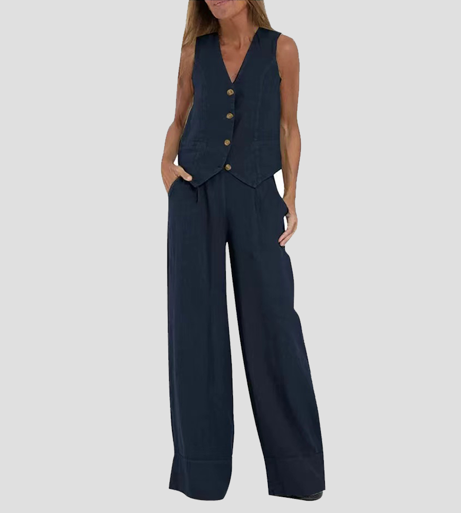 Aira - Conjunto completo de dos piezas con chaleco y pantalones de pierna ancha