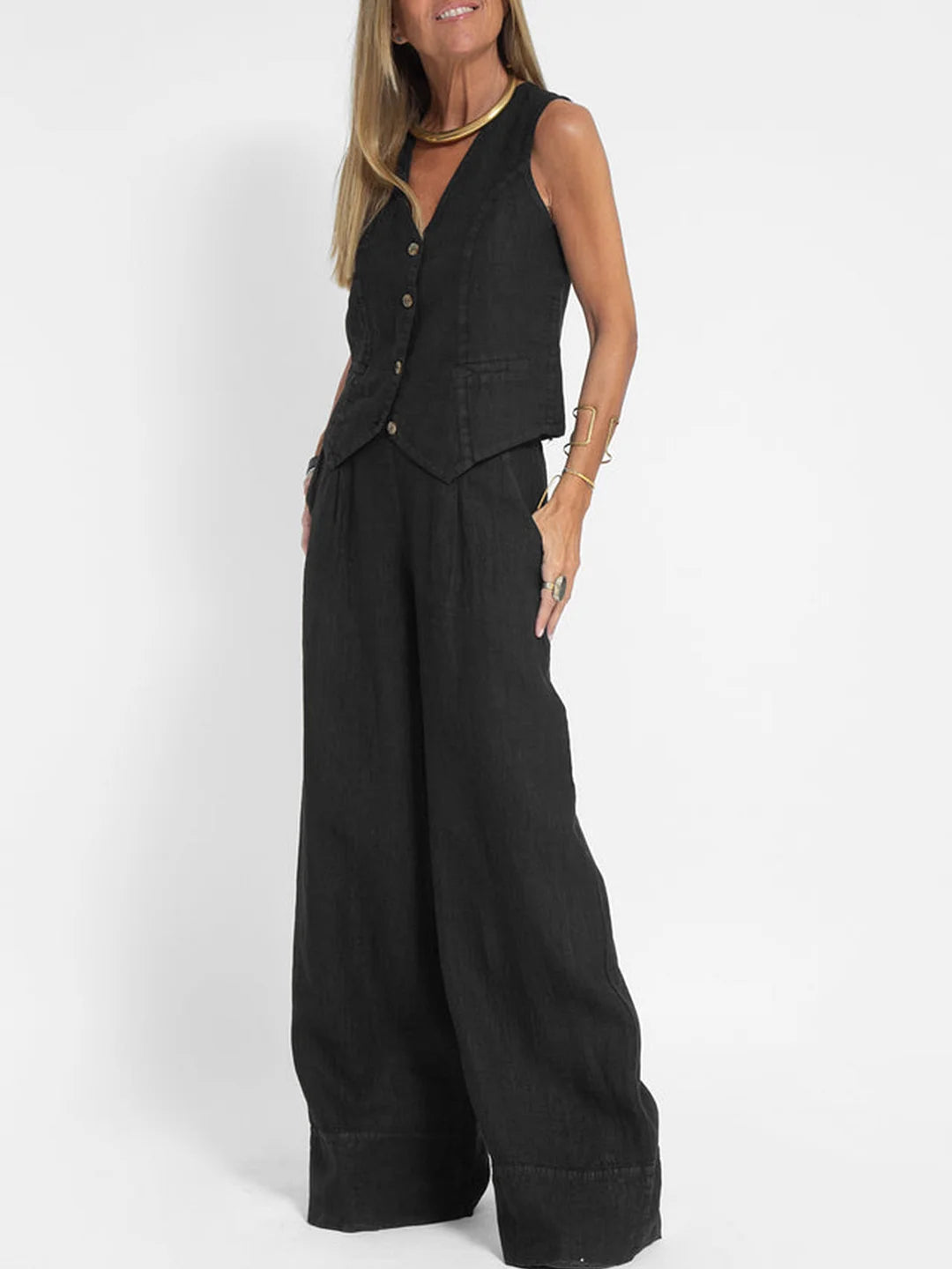 Aira - Conjunto completo de dos piezas con chaleco y pantalones de pierna ancha