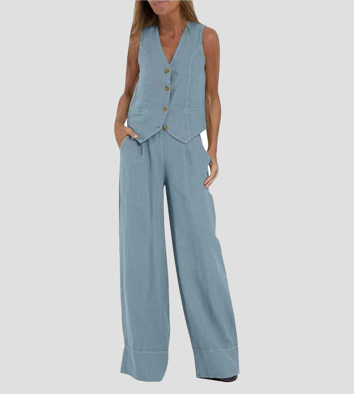 Aira - Conjunto completo de dos piezas con chaleco y pantalones de pierna ancha