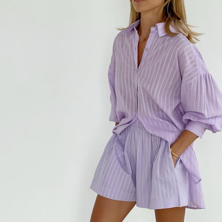 Yselia - Conjunto de dos piezas fluido con camisa y pantalones cortos