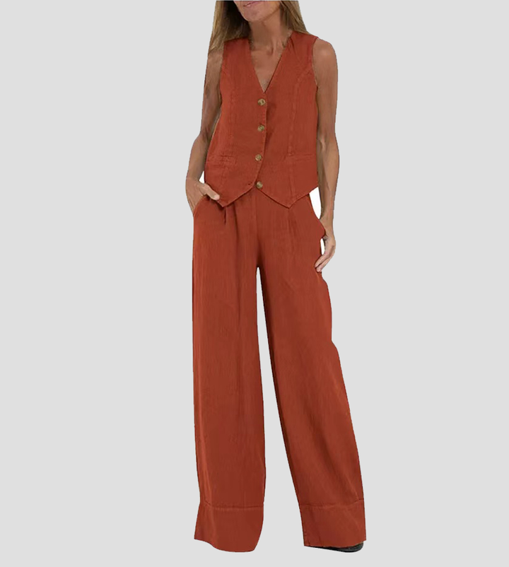 Aira - Conjunto completo de dos piezas con chaleco y pantalones de pierna ancha