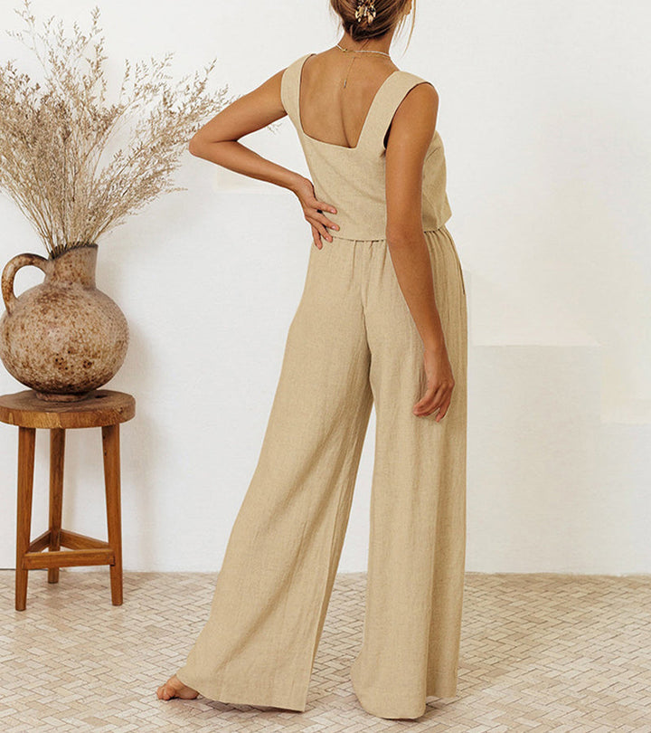 Milena - Conjunto completo de dos piezas con top minimalista y pantalones de pierna ancha