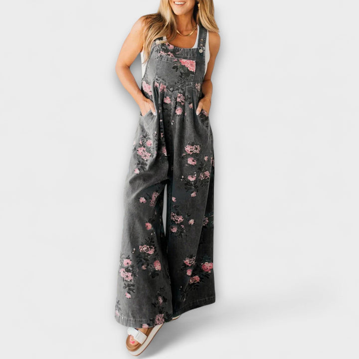 Bethany - Pantalón Salopette de Denim con Motivo Floral