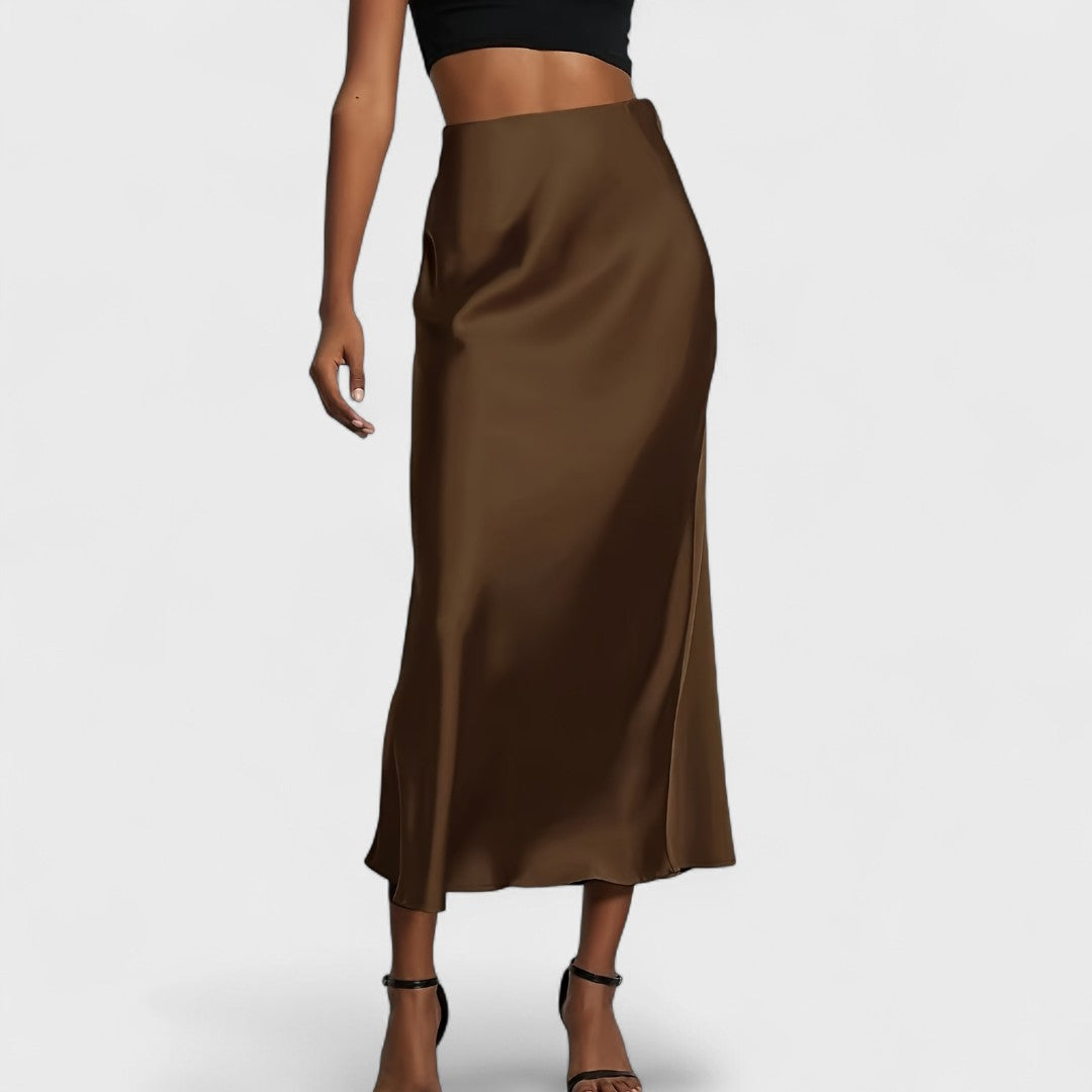 Sasha - Falda Midi de Satén de Cintura Alta para Mujer