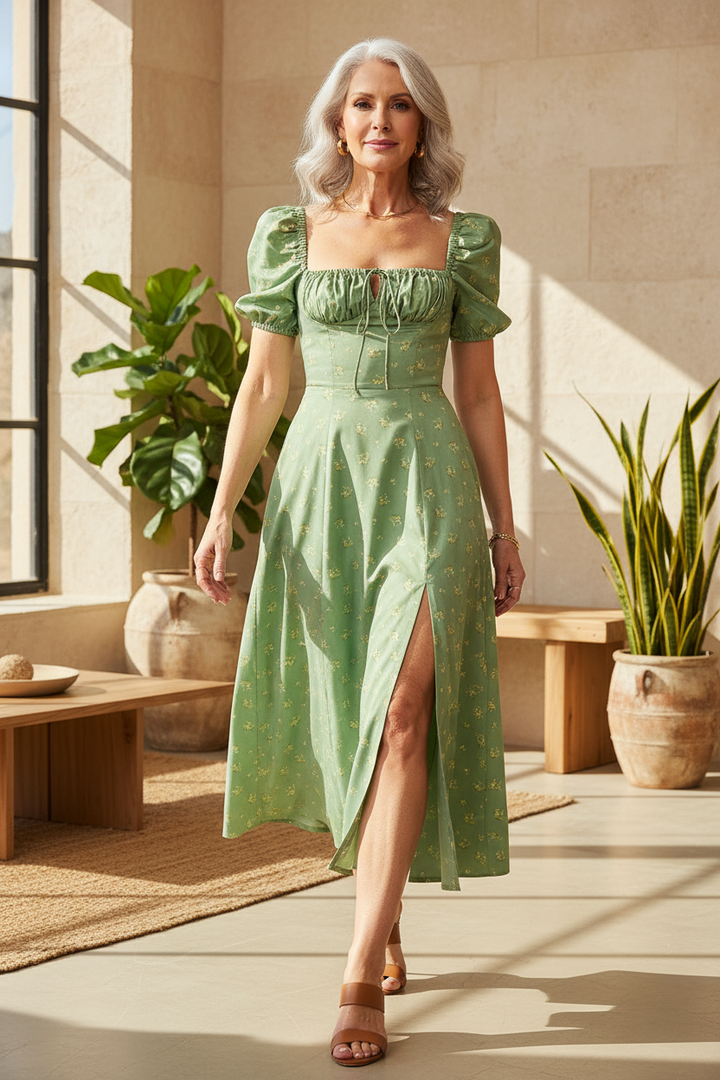 Arianna – Vestido boho con mangas abullonadas