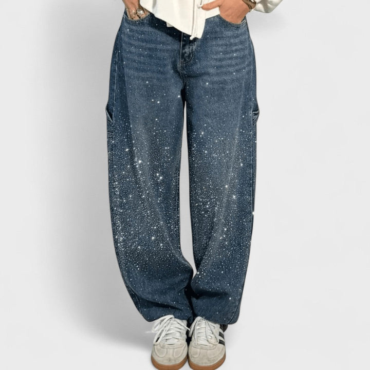 Julia - Jeans Carpenter de Globo a la Moda con Brillantina