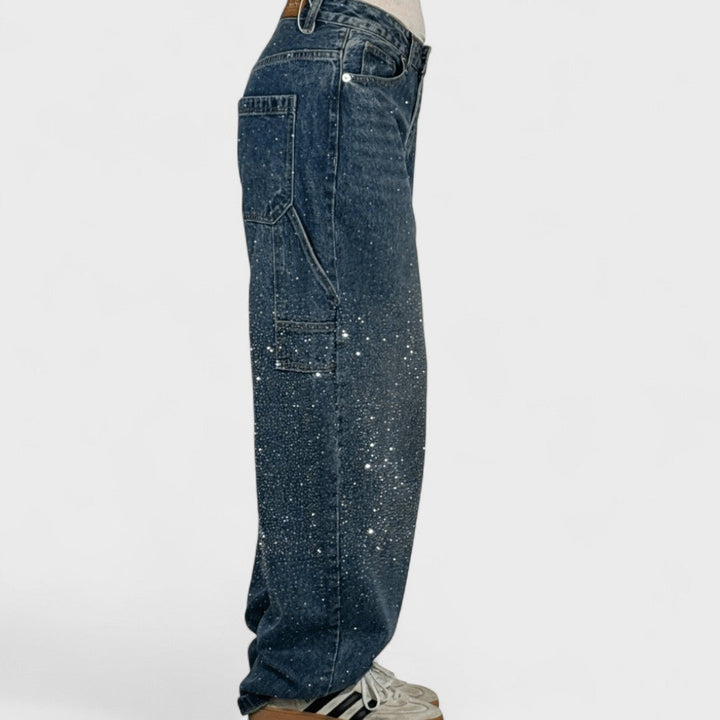 Julia - Jeans Carpenter de Globo a la Moda con Brillantina