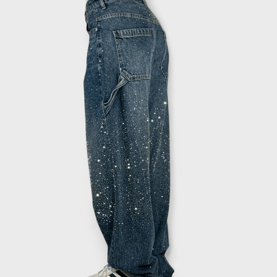 Julia - Jeans Carpenter de Globo a la Moda con Brillantina