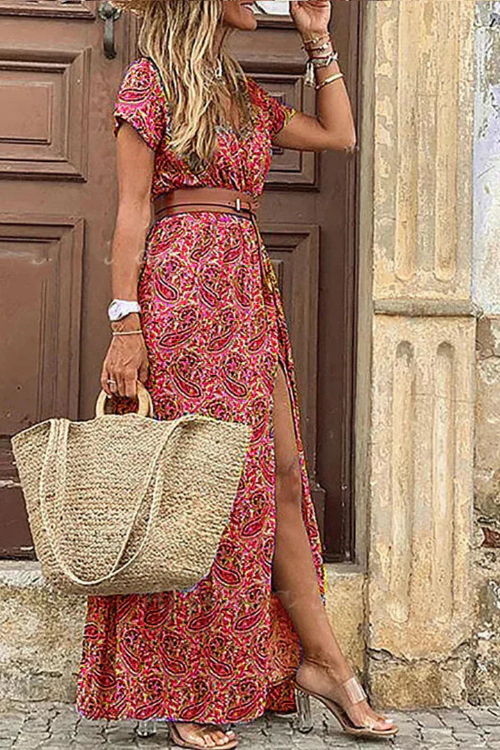 Bruna – Vestido boho maxi con cinturilla