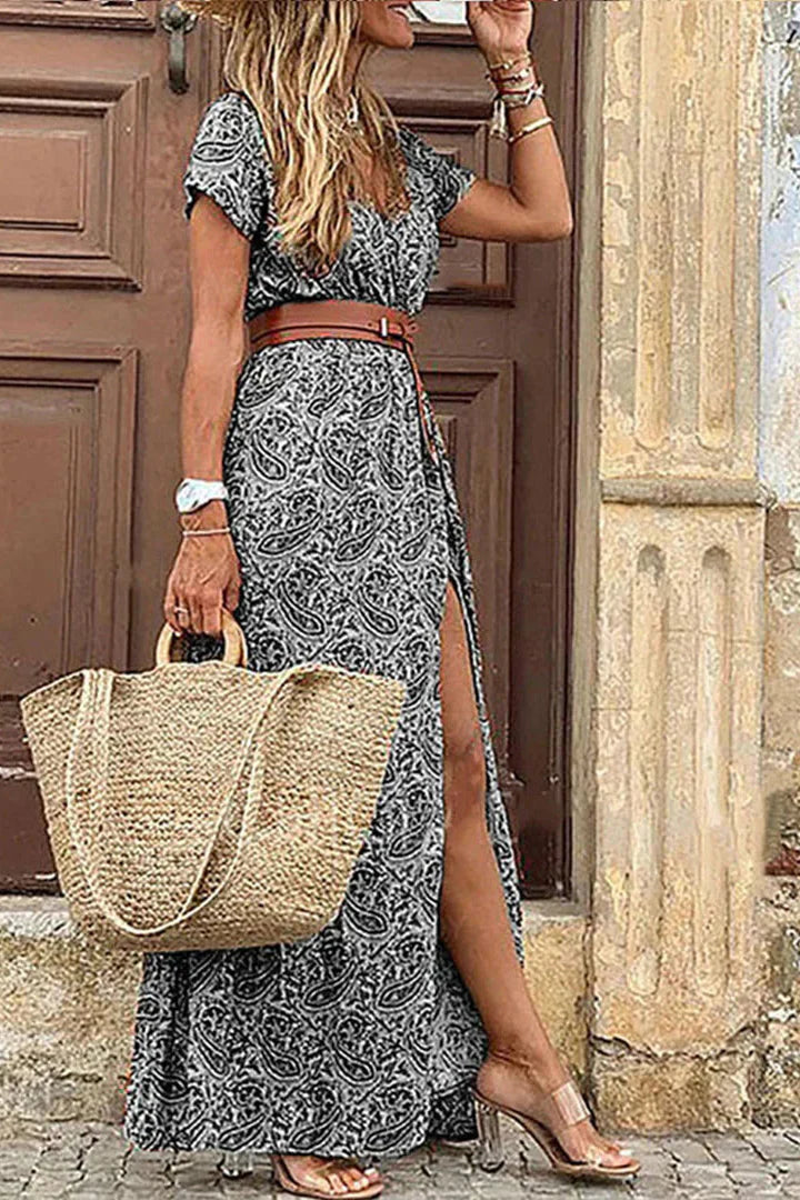 Bruna – Vestido boho maxi con cinturilla